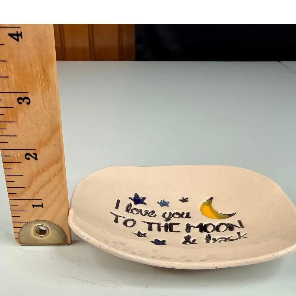 Cheryl Stevens Studio Pottery Trinket Dish Moon Stars I Love You Handmade Boho